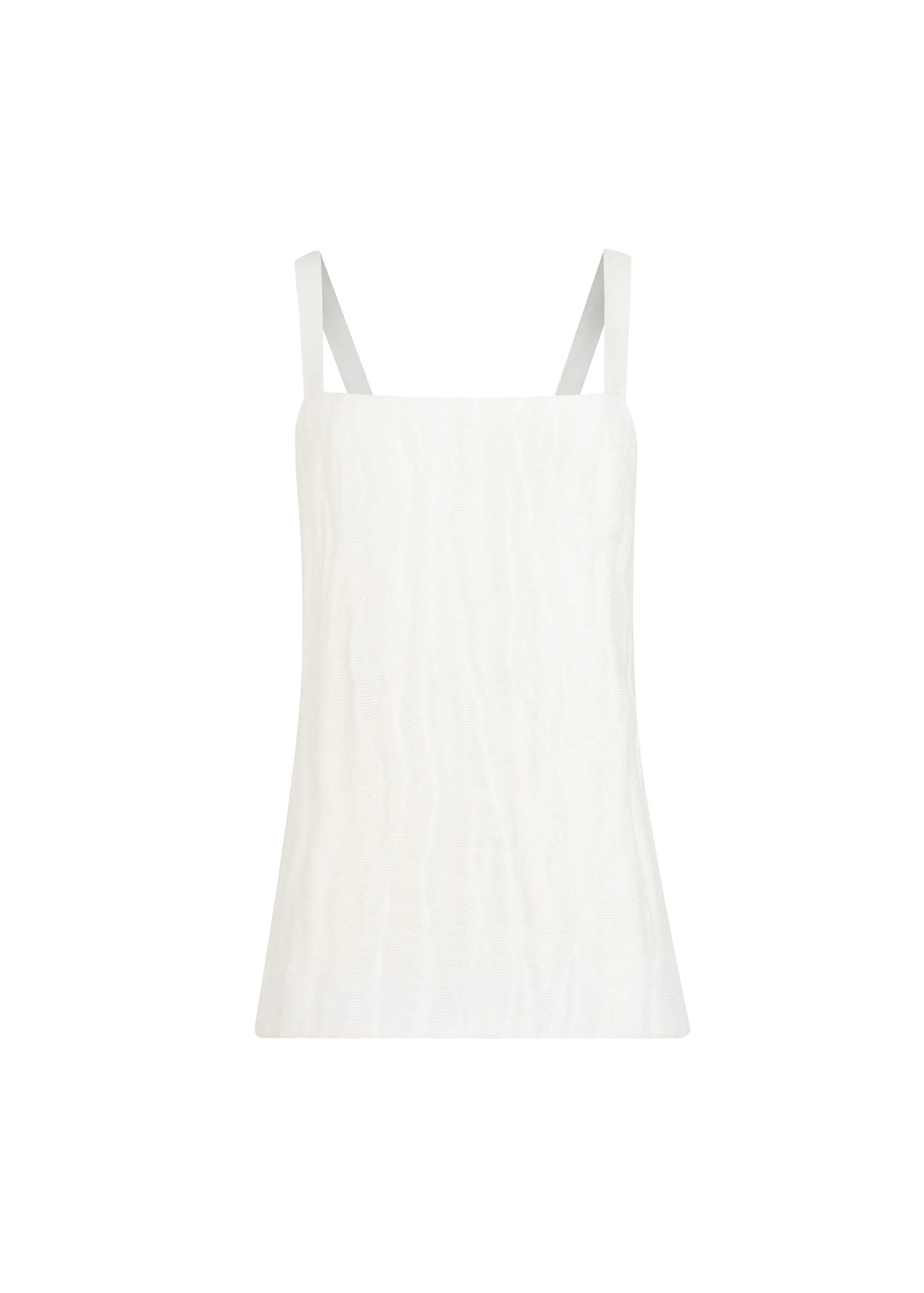 White crinkled-texture tank top with wide straps, shown flat on a white background, for Khaite.